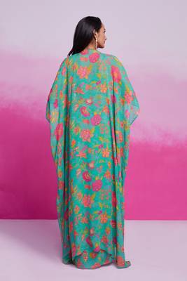 Fabulous turquoise georgette western wear crop top skirt with shrug 3