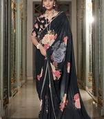Georgette Printed Saree with Pearl Lace Elegance