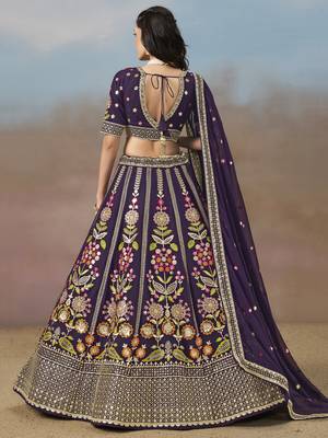 Bewitching Purple Sequins, Zari, Dori and Multi Color Thread Embroidered georgette designer wedding indian lehenga choli 5