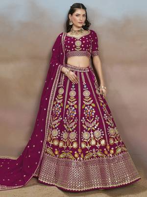 Delightful Pink Sequins Zari Dori and Multi Color Thread Embroidered georgette wedding designer indian lehenga choli 4