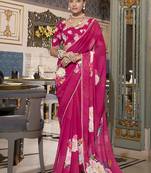 Georgette Printed Saree with Pearl Lace Elegance