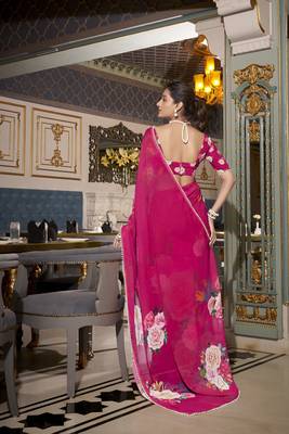 Georgette Printed Saree with Pearl Lace Elegance 3