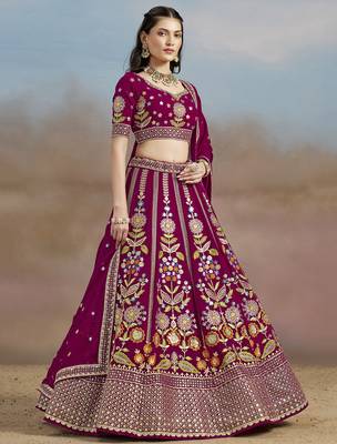 Delightful Pink Sequins Zari Dori and Multi Color Thread Embroidered georgette wedding designer indian lehenga choli 6