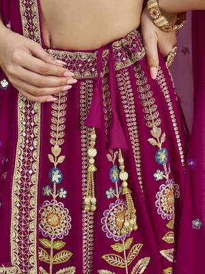 Delightful Pink Sequins Zari Dori and Multi Color Thread Embroidered georgette wedding designer indian lehenga choli 7