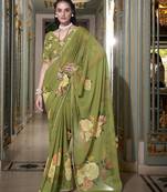 Georgette Printed Saree with Pearl Lace Elegance