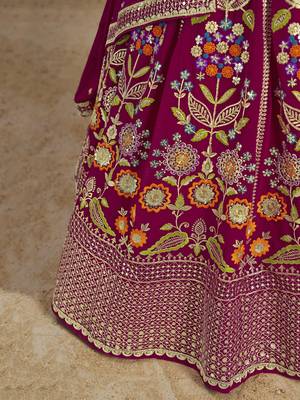 Delightful Pink Sequins Zari Dori and Multi Color Thread Embroidered georgette wedding designer indian lehenga choli 8