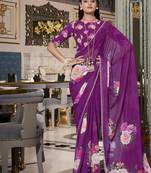 Georgette Printed Saree with Pearl Lace Elegance