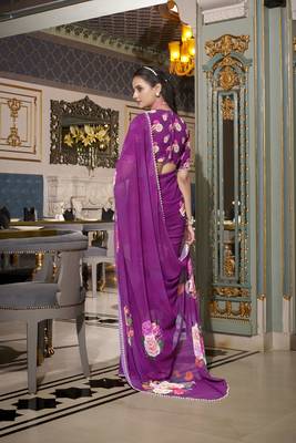 Georgette Printed Saree with Pearl Lace Elegance 3