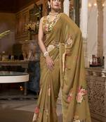 Georgette Printed Saree with Pearl Lace Elegance