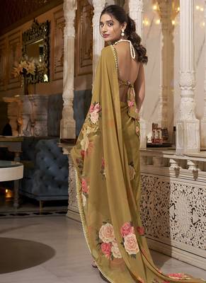 Georgette Printed Saree with Pearl Lace Elegance 3