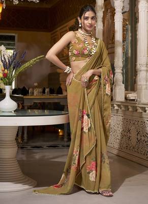 Georgette Printed Saree with Pearl Lace Elegance 4