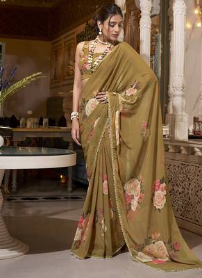 Georgette Printed Saree with Pearl Lace Elegance 5