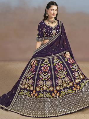 Bewitching Purple Sequins, Zari, Dori and Multi Color Thread Embroidered georgette designer wedding indian lehenga choli 6