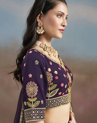 Bewitching Purple Sequins, Zari, Dori and Multi Color Thread Embroidered georgette designer wedding indian lehenga choli 7