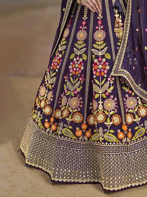 Bewitching Purple Sequins, Zari, Dori and Multi Color Thread Embroidered georgette designer wedding indian lehenga choli 8