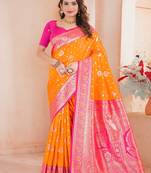 women mustard traditional art silk saree comes with matching blouse