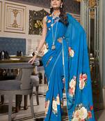 Georgette Printed Saree with Pearl Lace Elegance