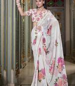 Georgette Printed Saree with Pearl Lace Elegance