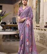 Georgette Printed Saree with Pearl Lace Elegance