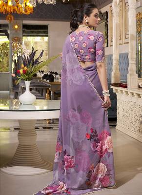 Georgette Printed Saree with Pearl Lace Elegance 3