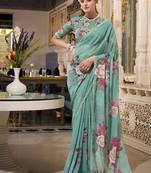 Georgette Printed Saree with Pearl Lace Elegance