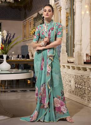 Georgette Printed Saree with Pearl Lace Elegance 4