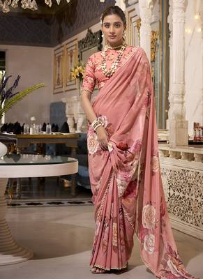 Georgette Printed Saree with Pearl Lace Elegance 1