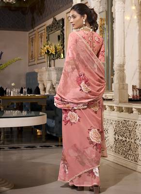 Georgette Printed Saree with Pearl Lace Elegance 3