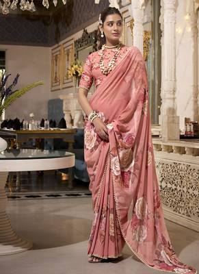 Georgette Printed Saree with Pearl Lace Elegance 4