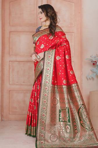 women red traditional art silk saree comes with matching blouse