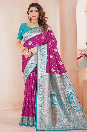  violet traditional art silk saree comes with matching blouse