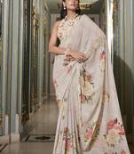 Georgette Printed Saree with Pearl Lace Elegance