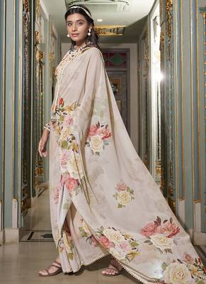 Georgette Printed Saree with Pearl Lace Elegance 4