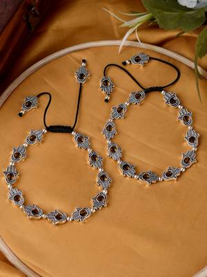 Hamsa beaded black thread anklet 2
