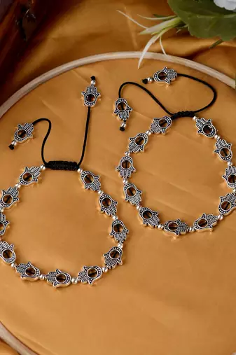 Hamsa beaded black thread anklet
