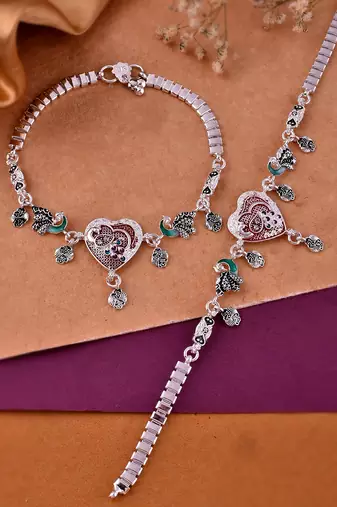 Silver-plated enamelled anklets