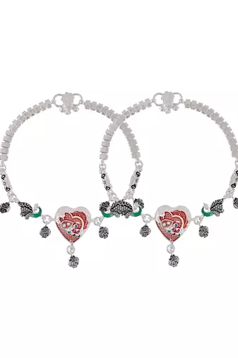 Silver-plated enamelled anklets