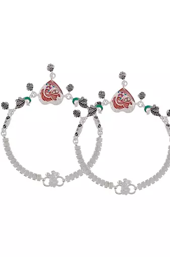 Silver-plated enamelled anklets