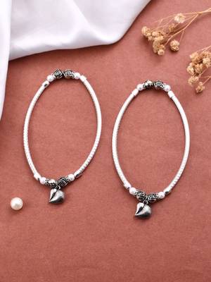 Set of 2 silver-plated pearls anklets 2