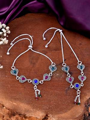Silver-plated stone-studded and beaded anklets 2