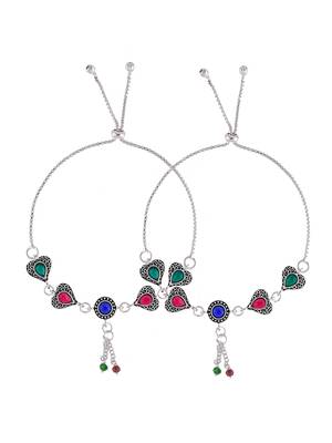 Silver-plated stone-studded and beaded anklets 3