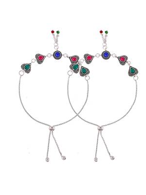 Silver-plated stone-studded and beaded anklets 4