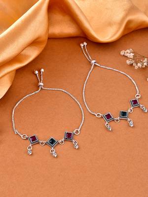 Silver-plated stone-studded anklets 1