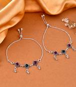Silver-plated stone-studded anklets