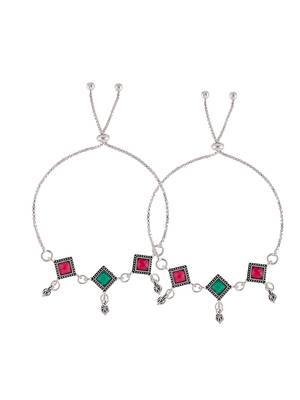 Silver-plated stone-studded anklets 2