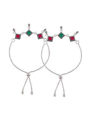 Silver-plated stone-studded anklets 3