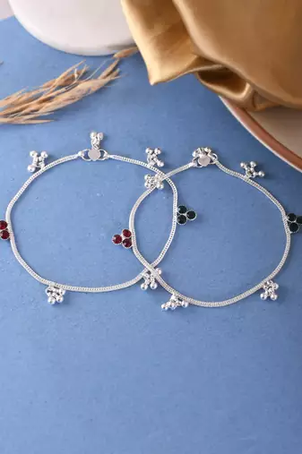 Silver-plated artificial stones anklet