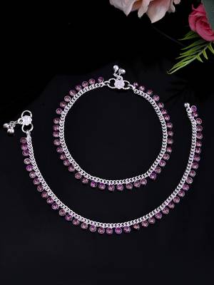 Silver-plated gemstones studded and bells anklet 2