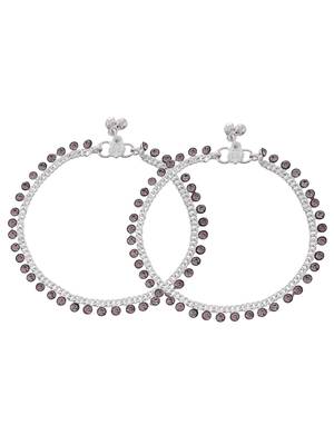Silver-plated gemstones studded and bells anklet 3
