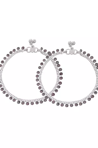 Silver-plated gemstones studded and bells anklet